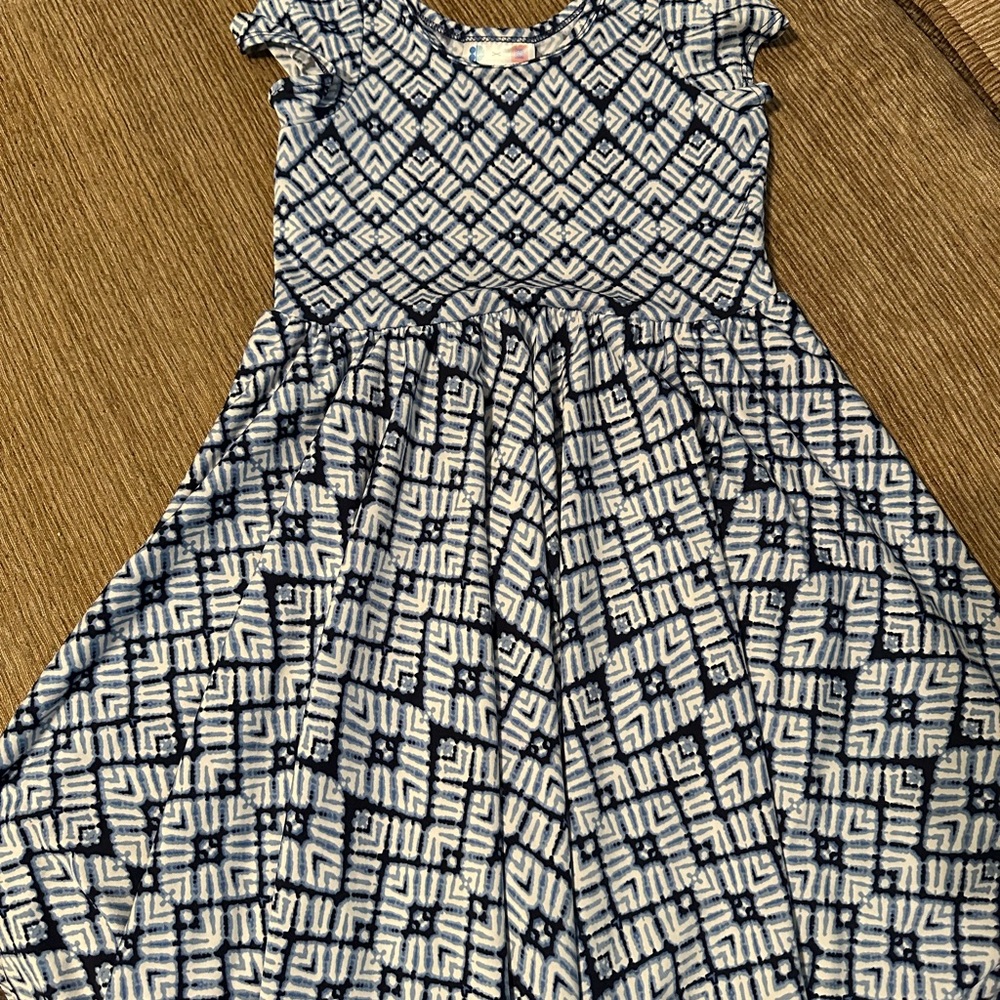 Blue and White Geometric Kids Dress